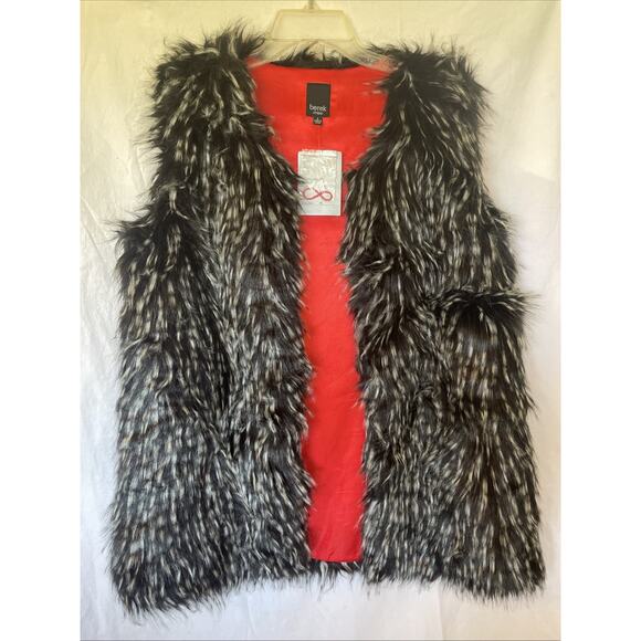 Berek NWT Tainted Whiskers Faux Fur Vest Red Satin Lining Black & White Size L - Picture 3 of 10